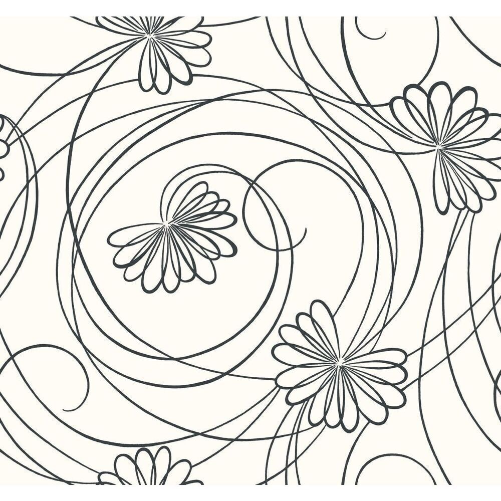 York Wallcoverings Bl0340 Black And White Book Script Floral Wallpaper